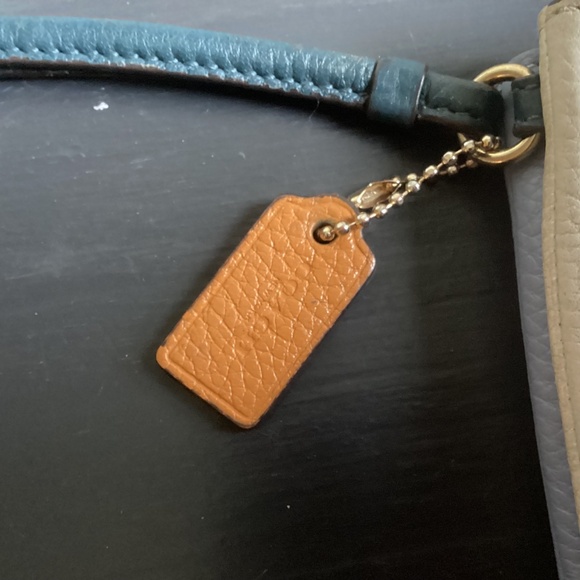 Coach Wristlet Wallet Blue and White Gold Zippers - Picture 3 of 10